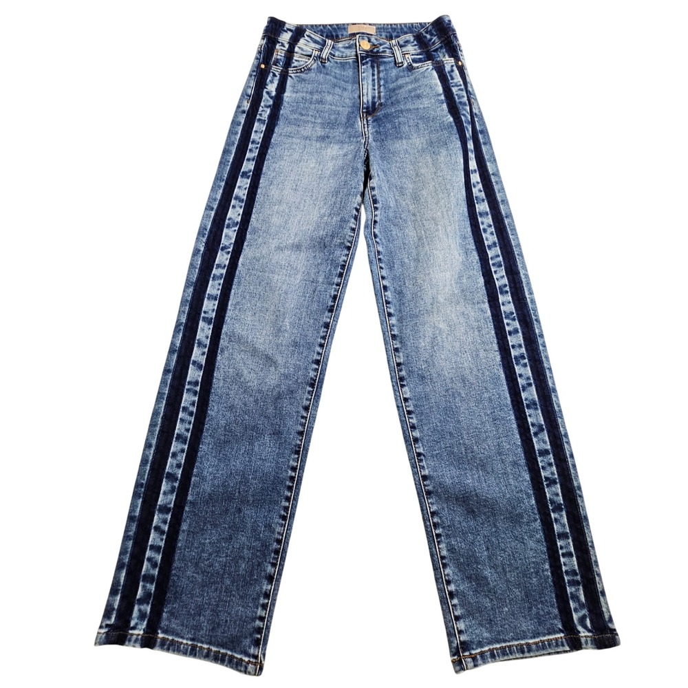 Kut from the Kloth Sienna Straight Leg Jeans 0 Blue Side Stripe High Rise